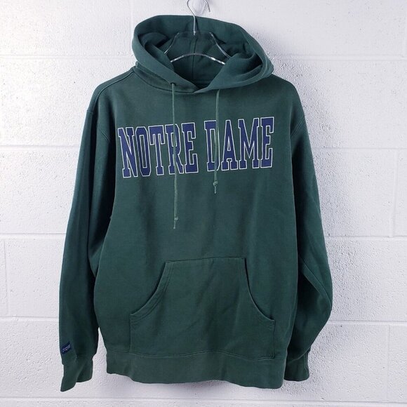 Vintage 90s Jansport Notre Dame ND Hoodie Hooded Sweatshirt Green Size Medium - Picture 1 of 8
